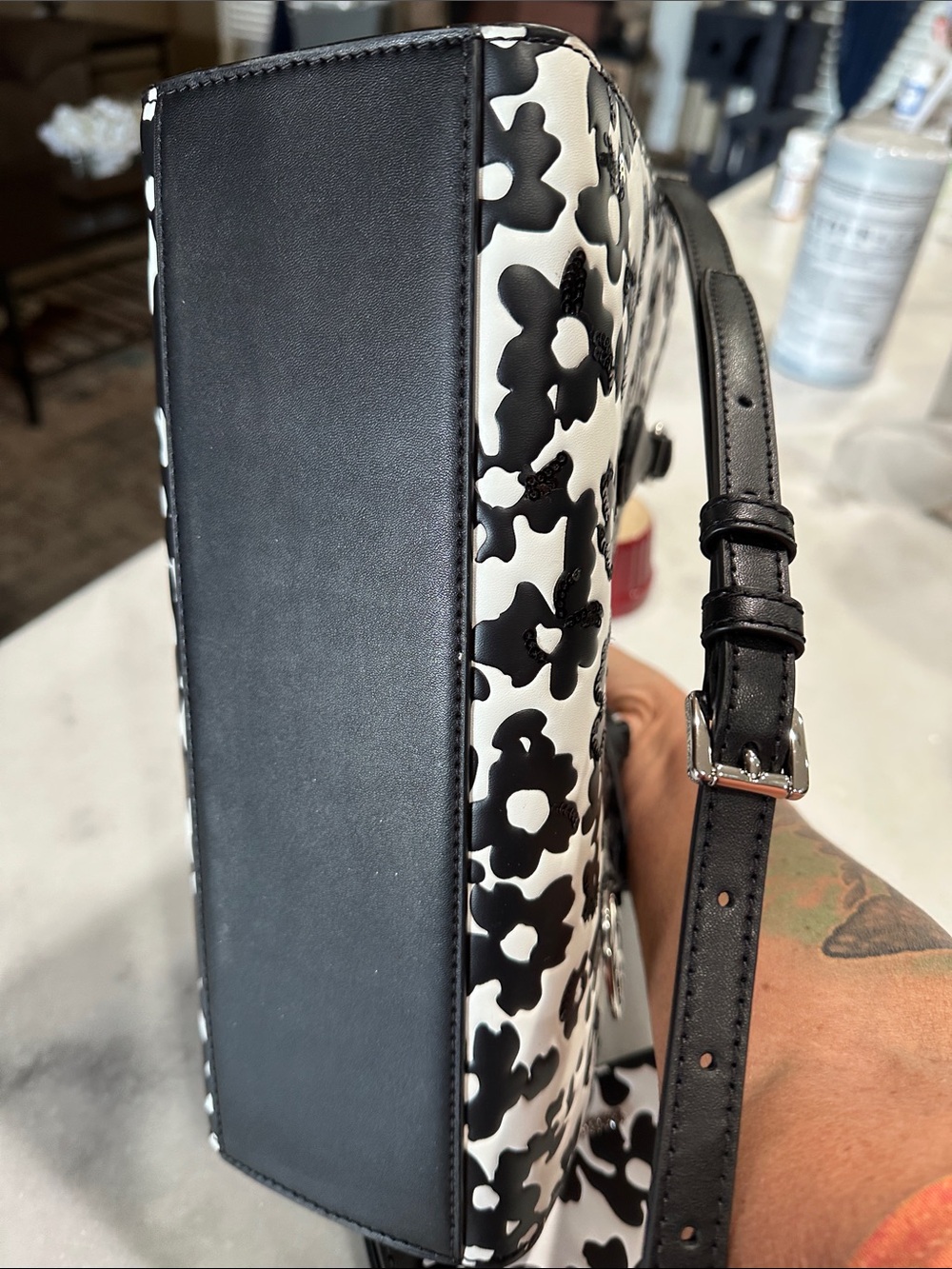 Michael Kors Black & White Floral Tote with Matching Wallet - Picture 3 of 4